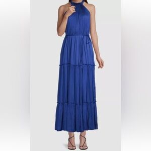 Kobi Halperin Blue Halter Pleated Maxi Dress Size 6 NWT